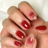 24Pcs Short Almond Press on Fake Nails Full Cover Glitter Sweet Cute Red Nails French Bow Tie Wearable False Nail Valentine Day